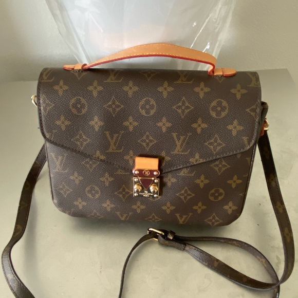 Louis Vuitton Dark Brown Monogram Crossbody Bag with Orange Handle - Picture 1 of 9